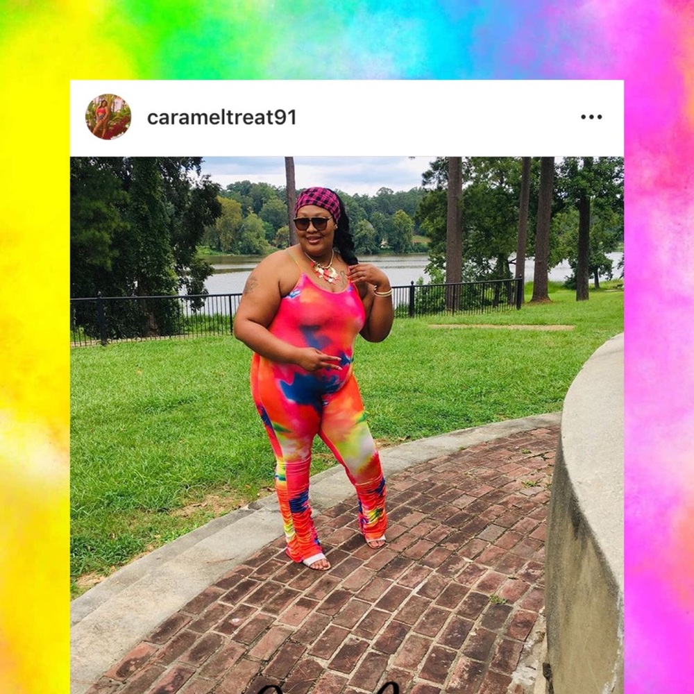 Groovy tie dye jumpsuit w/ scrunched bottoms